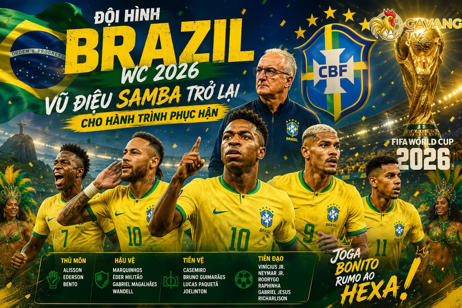 Đội hình Brazil WC 2026: Vũ điệu Samba trở lại cho hành trình phục hận