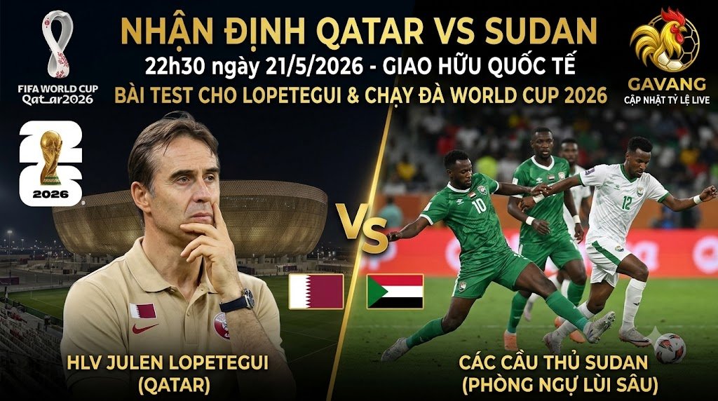 Hình ảnh đại diện trận giao hữu Qatar vs Sudan: HLV Julen Lopetegui của Qatar đang đứng chỉ đạo trên sân vận động ở Doha, Qatar, chuẩn bị cho World Cup 2026. Phía sau là các cầu thủ Sudan đang tập luyện.