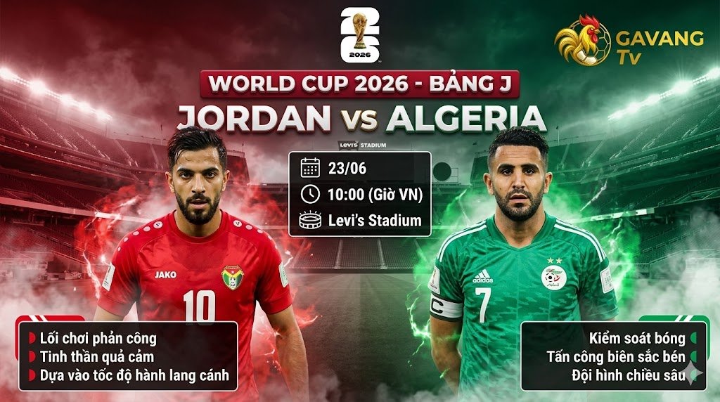 Nhận định soi kèo trận đấu giữa Jordan và Algeria tại bảng J World Cup 2026 chi tiết trên Gavang TV.