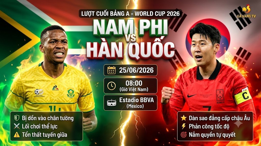 Nhận định trận đấu Nam Phi vs Hàn Quốc lượt cuối bảng A World Cup 2026 cập nhật trực tiếp trên Gavang TV