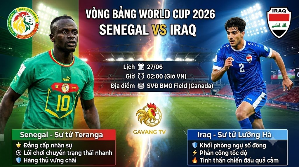 Nhận định bóng đá Senegal vs Iraq vòng bảng World Cup 2026 chi tiết tại Gavang TV