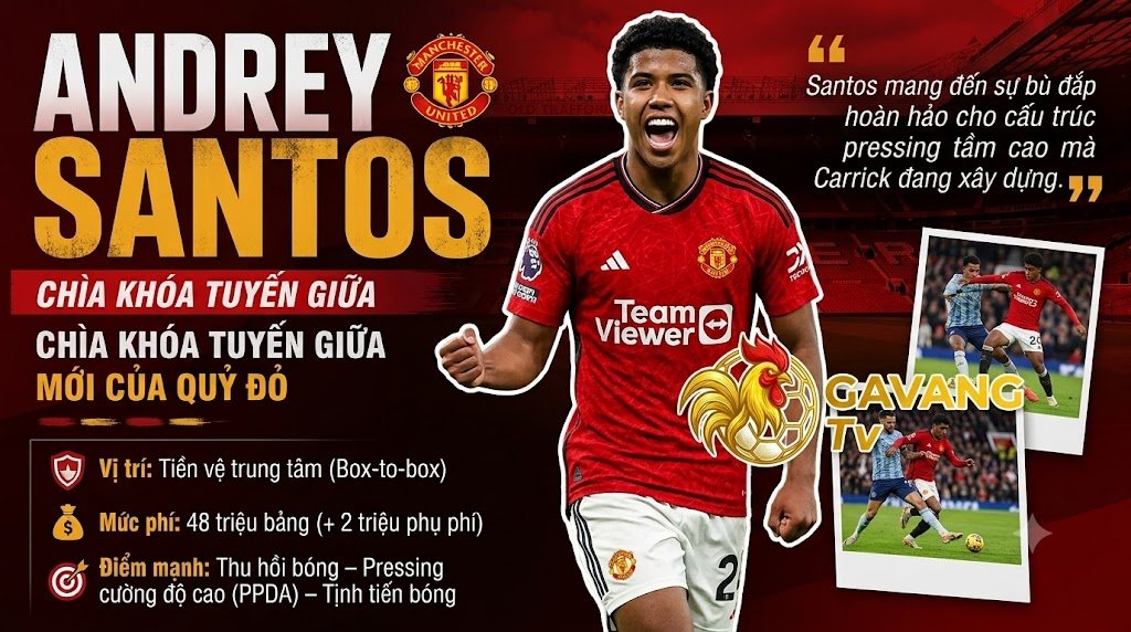 Tiền vệ Andrey Santos chính thức gia nhập MU với mức giá 48 triệu bảng để thay thế Manuel Ugarte.