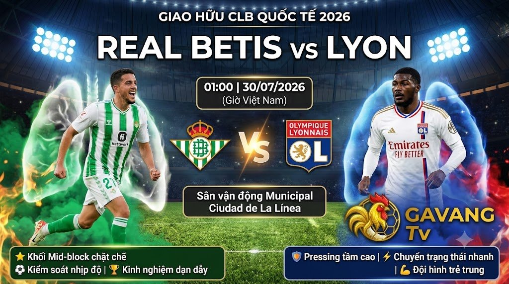 Nhận định trực tiếp Real Betis vs Lyon lúc 01h00 ngày 30/7/2026 - Gavang TV