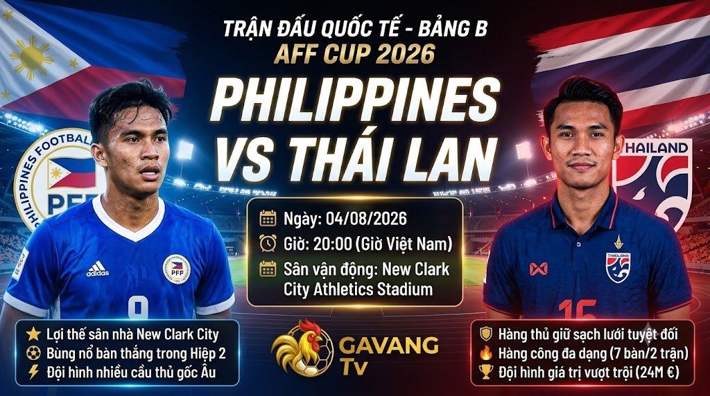 Nhận định trận đấu Philippines vs Thái Lan bảng B AFF Cup 2026 cập nhật mới nhất trên Gavang TV