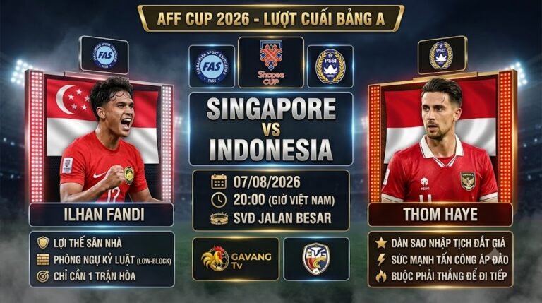 Nhận định trực tiếp Singapore vs Indonesia lúc 20h00 ngày 7/8, lượt cuối bảng A AFF Cup 2026.